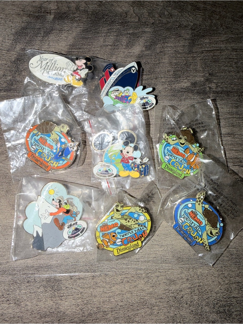 Disneyland Enamel Pin Lot - Multi Color Turtle Talk & Character Set
